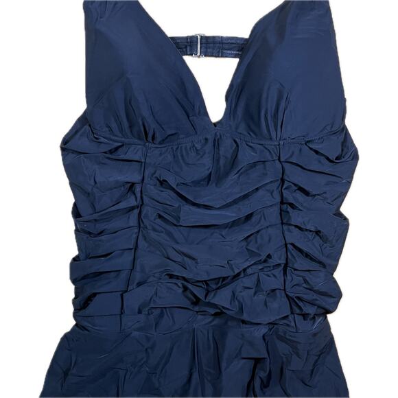 Black V Neck Ruched One Piece Swimsuit Skirted Tummy Control Swimwear Womens 4X - Picture 2 of 10